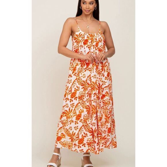 Pinkblush by En Crème Orange Floral Sleeveless Maxi Dress NWT Size Small - Picture 1 of 8